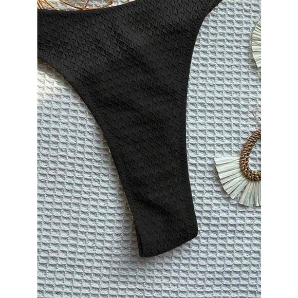 SHEIN Swim Summer Beach Plain Black Thong Bikini Bottom Large - Picture 3 of 7